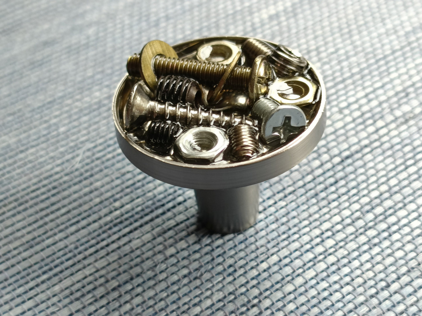 Unique nuts, washers and screws drawer pull/Silver nut style solid nickle cabinet knob/Industrial style door knob/man cave nickle hardware