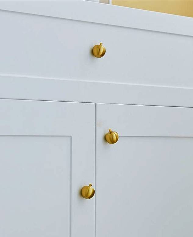 Small golden apple cabinet pull/Brass apple shaped door knob/Autumn theme decor/Brass drawer handle/home improvement/Gold apple door handle