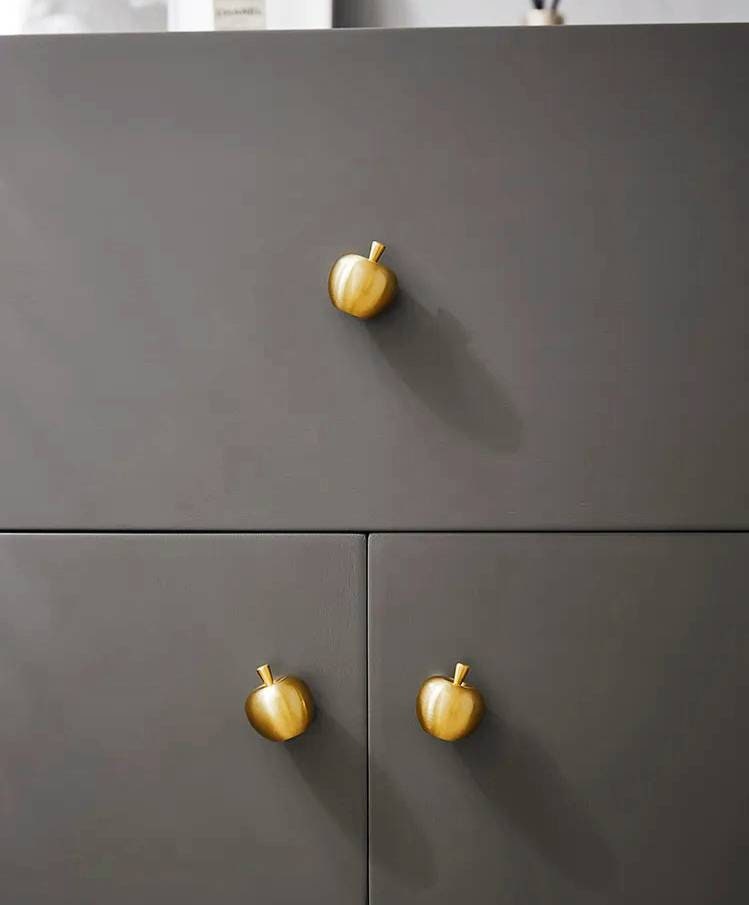 Small golden apple cabinet pull/Brass apple shaped door knob/Autumn theme decor/Brass drawer handle/home improvement/Gold apple door handle