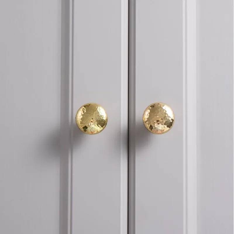 Round shiny hammered brass drawer handle/Textured gold brass cabinet pull/Brass kitchen renovation hardware/Shiny gold brass door knob