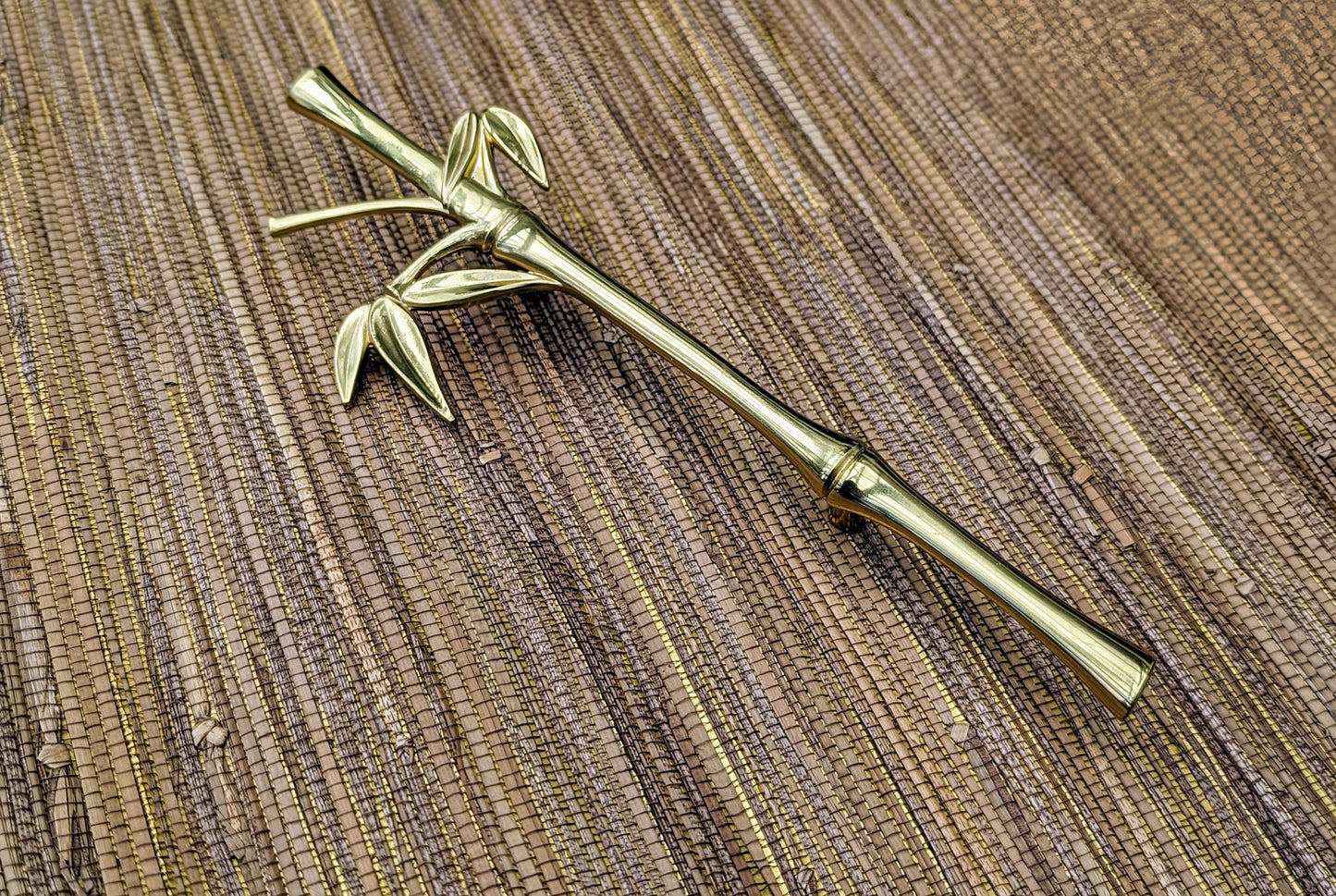 A Pair of shiny gold brass bamboo branch handles/Oriental design door handles/Wardrobe handles/Bamboo design drawer pulls/Brass hardware