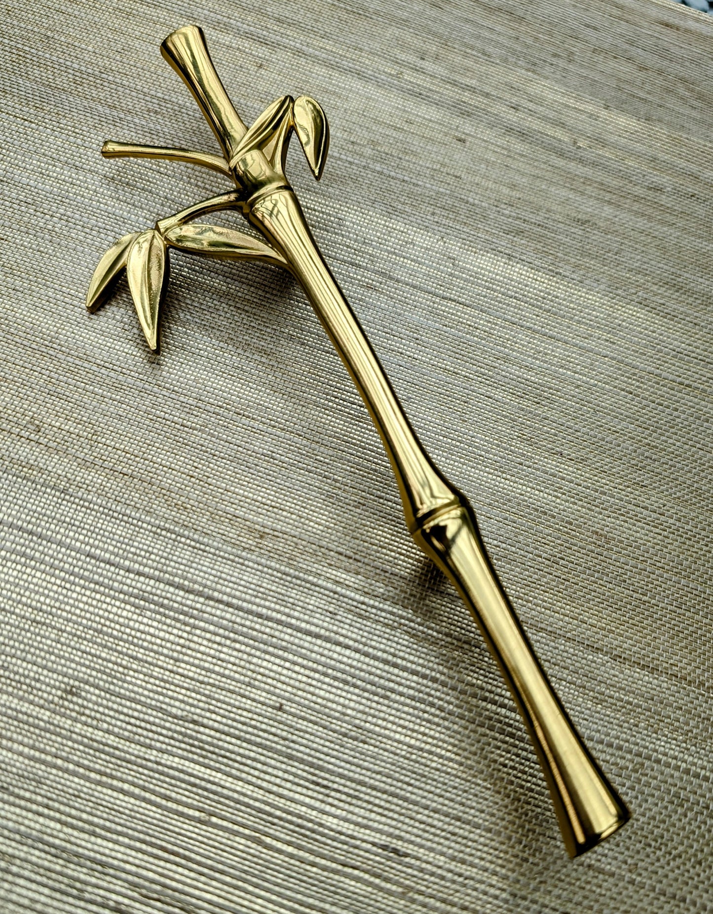 A Pair of shiny gold brass bamboo branch handles/Oriental design door handles/Wardrobe handles/Bamboo design drawer pulls/Brass hardware