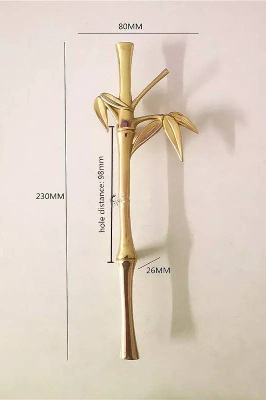 A Pair of shiny gold brass bamboo branch handles/Oriental design door handles/Wardrobe handles/Bamboo design drawer pulls/Brass hardware