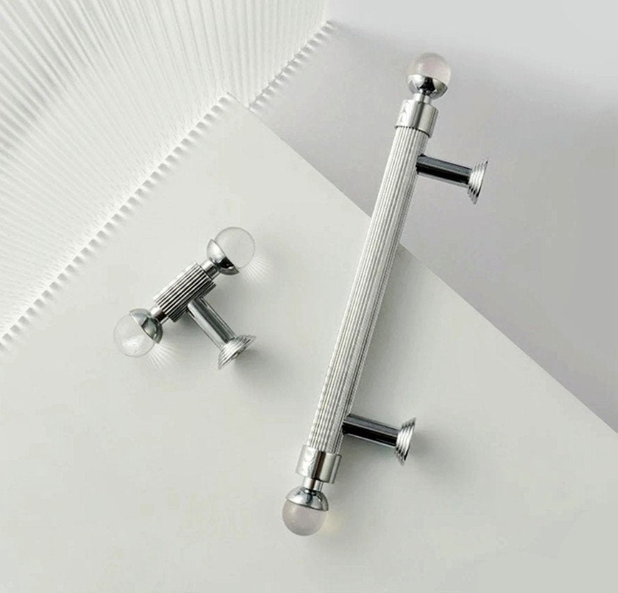 Silver cabinet handle with crystals/Solid chromed brass and gemstone drawer pull/Crystal door handle/wardrobe handle/Crystal door handle