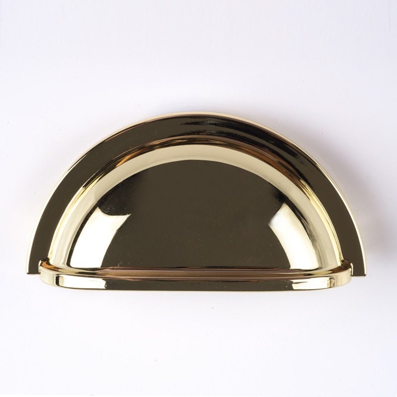 Shiny Gold Cup Handle/Traditional gold semi circle cabinet pull/Gold kitchen hardware/Polished gold drawer pull/Traditional gold hardware