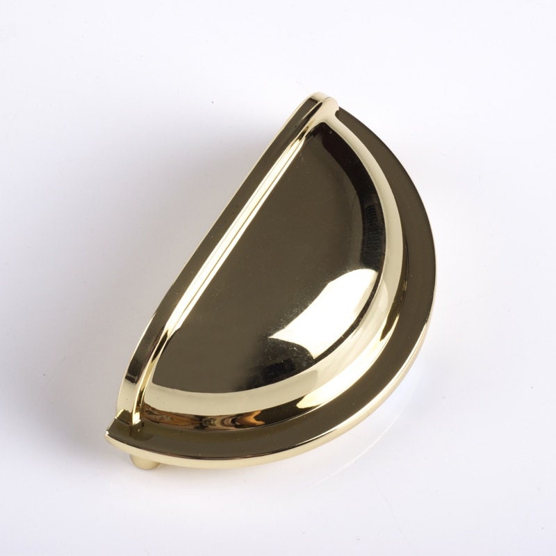 Shiny Gold Cup Handle/Traditional gold semi circle cabinet pull/Gold kitchen hardware/Polished gold drawer pull/Traditional gold hardware
