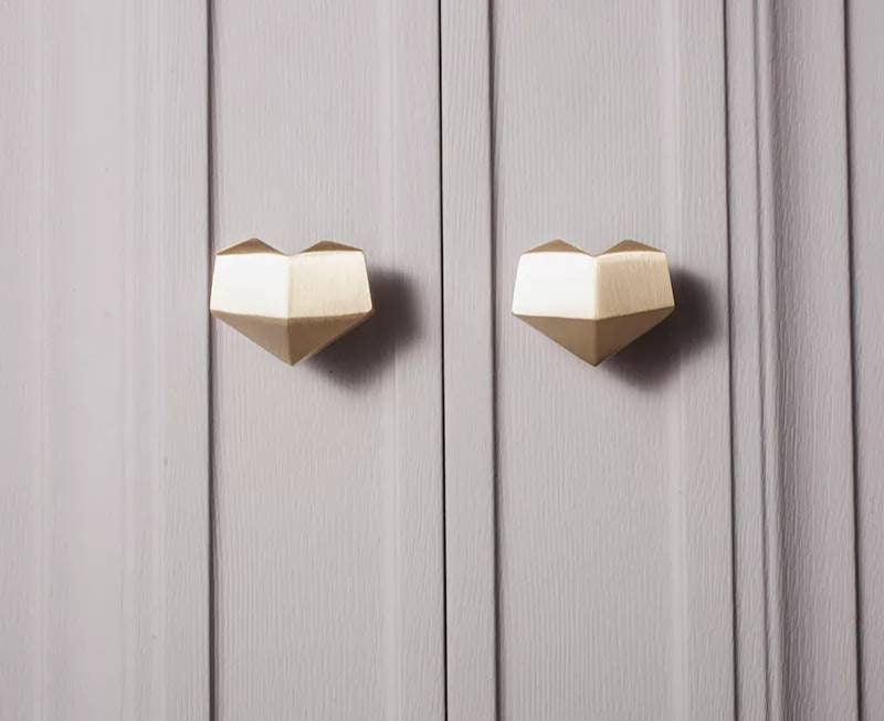 Gold brass geometric heart shaped Cabinet Pull/Heart shaped drawer handle/geometric door knob/brass furniture hardware/IKEA hack drawer knob