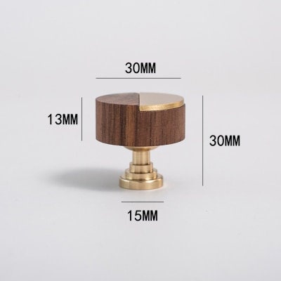 Round walnut wood and gold brass inlay cabinet Pull/Geometric semicircular pattern drawer handle/Gold brass and dark wooden door handle