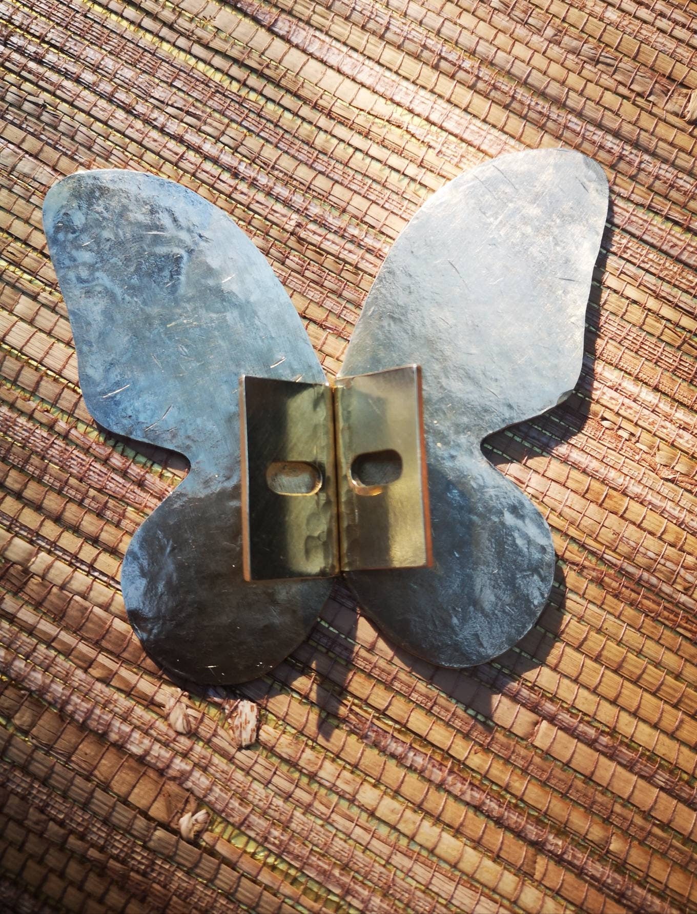 Pair of shiny hammered brass butterfly wing handles/gold butterfly door handles/textured brass hardware/nursery decor/gold kitchen handles
