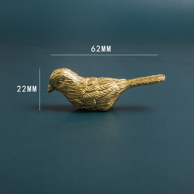 Small detailed gold bird drawer handle/Gold brass sparrow shaped cabinet pull/small chickadee door knob/nursery furniture hardware/gold bird