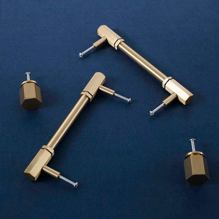 Industrial chic drawer handle/Brass hexagonal cabinet handle/Geometric man cave hardware/Hexagonal brass bar handle/gold furniture hardware