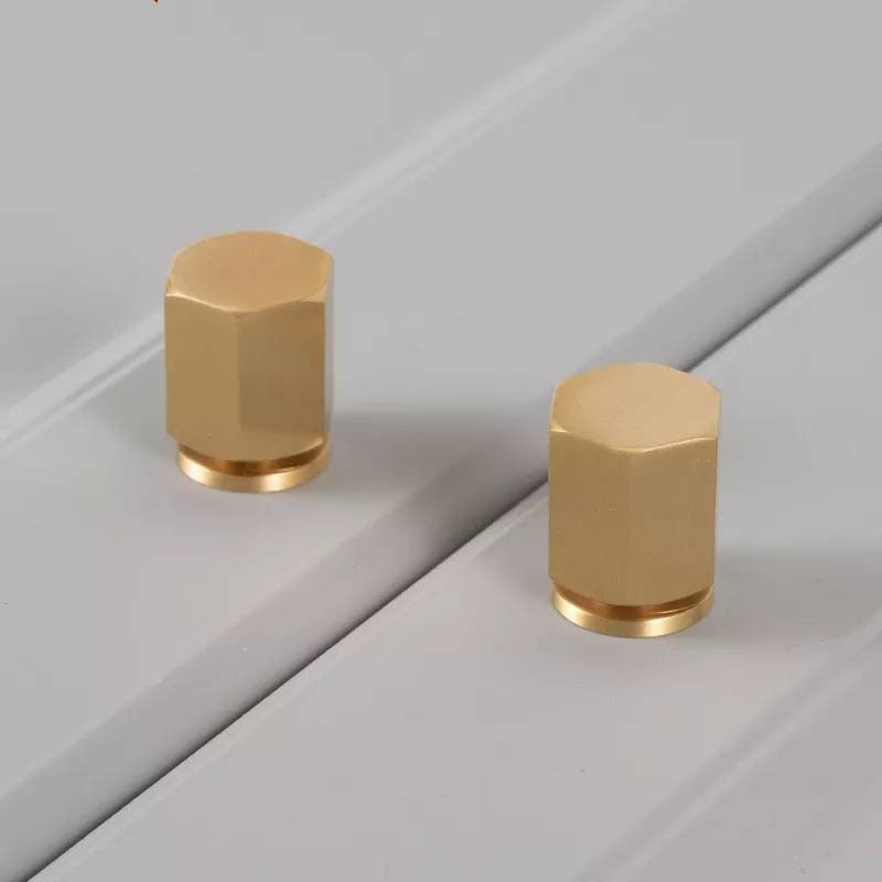 Industrial chic hexagonal shaped drawer pull/Gold nut style solid brass cabinet knob/Gold brass geometric door knob/man cave brass hardware