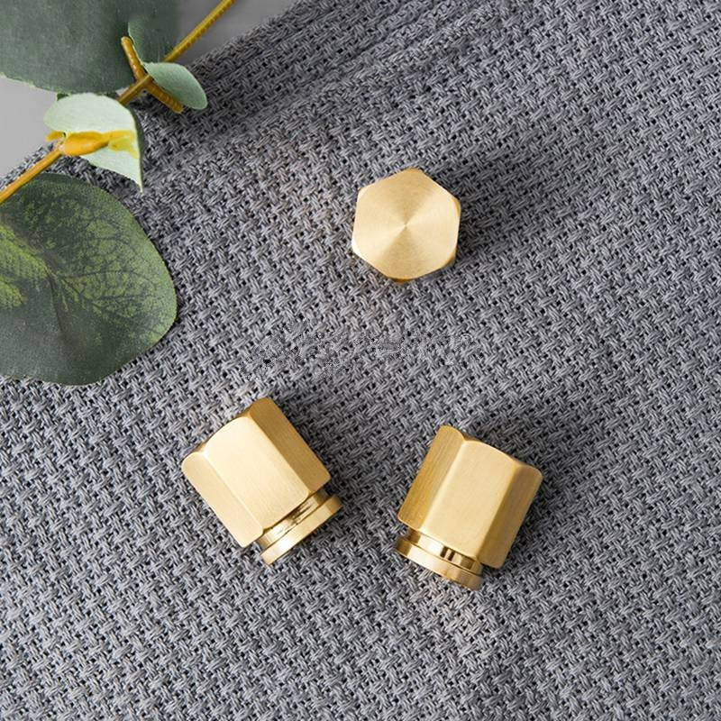 Industrial chic hexagonal shaped drawer pull/Gold nut style solid brass cabinet knob/Gold brass geometric door knob/man cave brass hardware