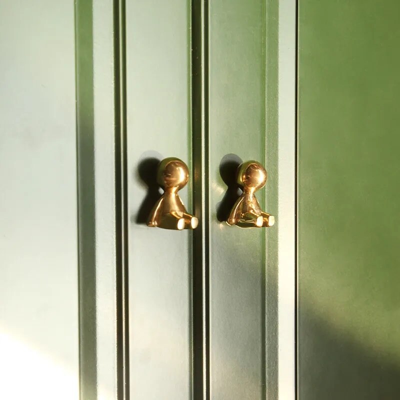 Gold brass man cabinet handle/Small man shaped door handle/Cartoon shaped figurine drawer handle/Child shaped brass furniture hardware