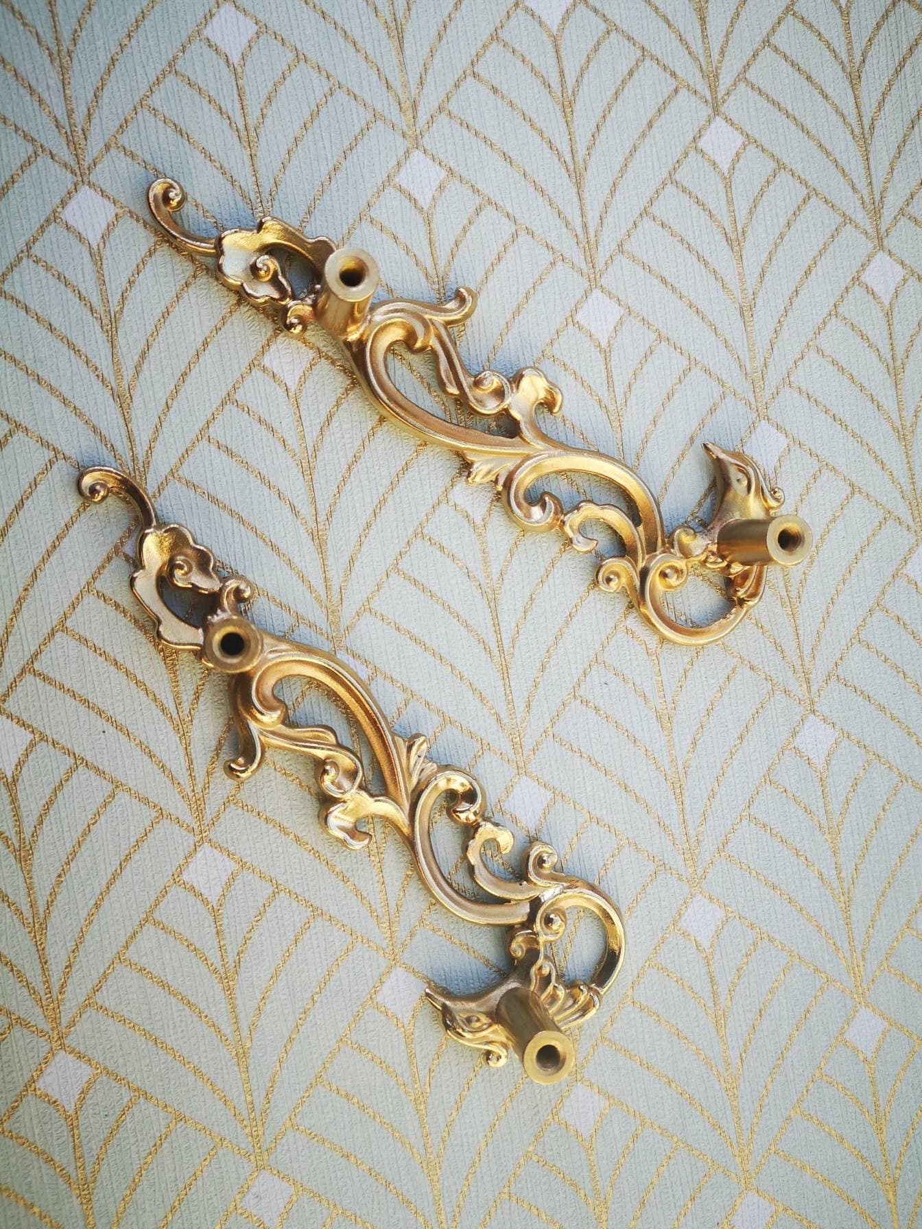Phoenix and smoke design cabinet handle/solid gold brass oriental design drawer pull/Gold wardrobe door handle/phoenix rising door handle