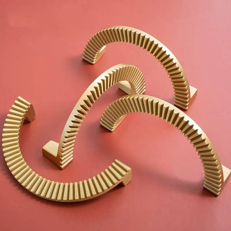 A Pair of large gold cog shaped semi circle door handles/large demi lune cabinet pulls/half circle drawer handles/Gold wardrobe handles