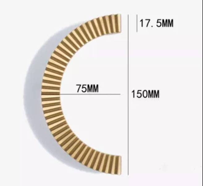 A Pair of large gold cog shaped semi circle door handles/large demi lune cabinet pulls/half circle drawer handles/Gold wardrobe handles