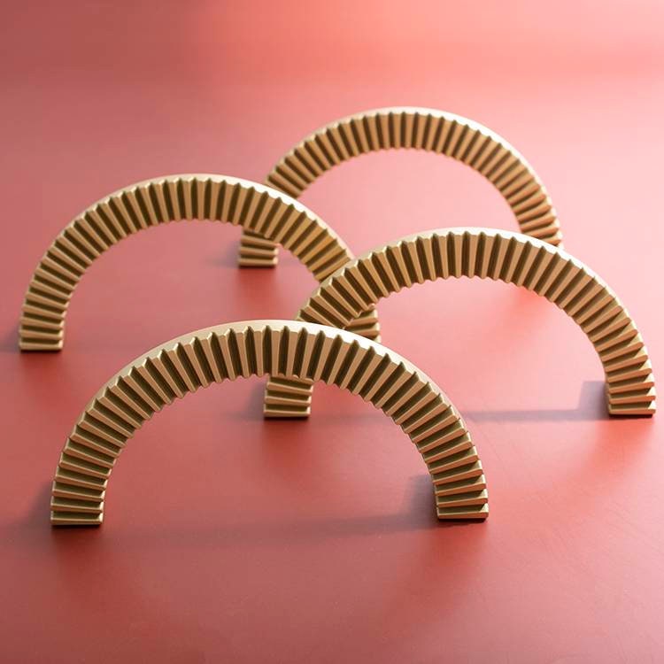 A Pair of large gold cog shaped semi circle door handles/large demi lune cabinet pulls/half circle drawer handles/Gold wardrobe handles