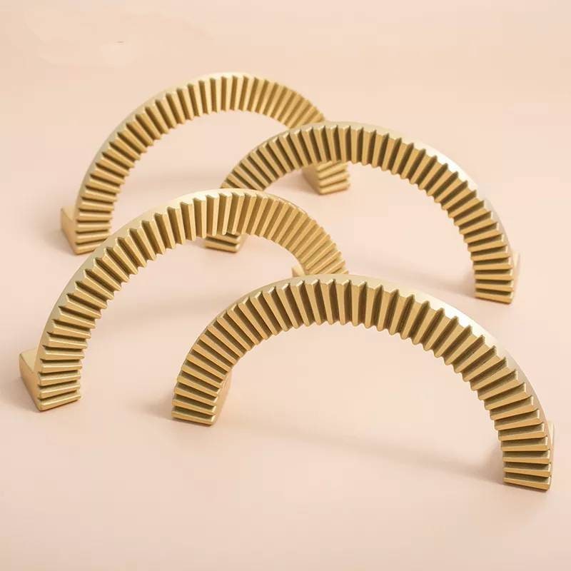 A Pair of large gold cog shaped semi circle door handles/large demi lune cabinet pulls/half circle drawer handles/Gold wardrobe handles