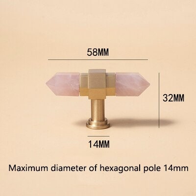 Luxury gold and rose pink quartz crystal hexagonal bar pull/gemstone drawer pull/crystal cabinet handle/gold door handle/hexagonal knob