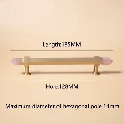 Luxury gold and rose pink quartz crystal hexagonal bar pull/gemstone drawer pull/crystal cabinet handle/gold door handle/hexagonal knob