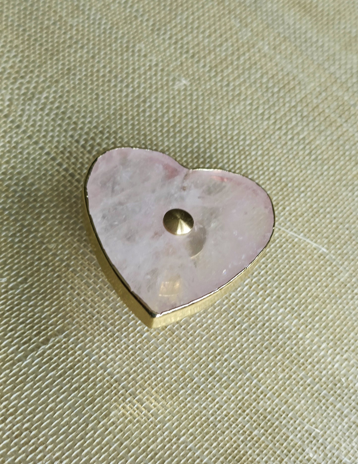 Heart shape rose quartz crystal and brass cabinet handle/Heart shaped gemstone drawer handle/Heart shaped pink crystal door handle