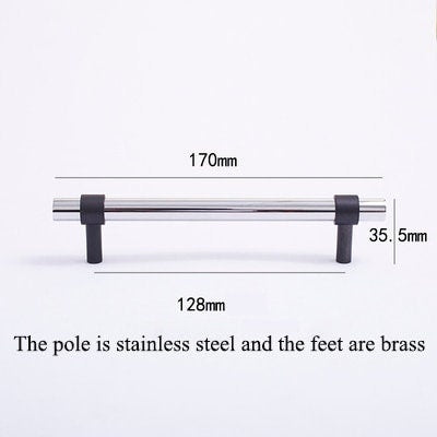 Matte Black and shiny silver stainless steel cabinet bar handle/Silver and black drawer pull/Silver furniture hardware/Monochrome hardware