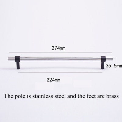 Matte Black and shiny silver stainless steel cabinet bar handle/Silver and black drawer pull/Silver furniture hardware/Monochrome hardware