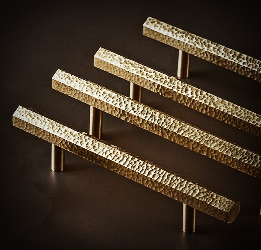 Hand finished hammered brass hexagonal cabinet bar handle/Gold dimpled shiny brass hexagonal drawer pull/Solid brass geometric door handle
