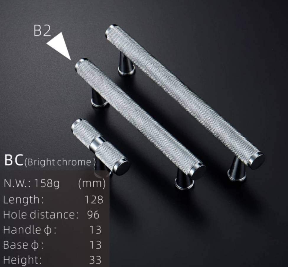 Shiny silver knurled texture cabinet bar handle/Chrome silver kitchen hardware/Grip textured silver drawer pull/Silver furniture hardware