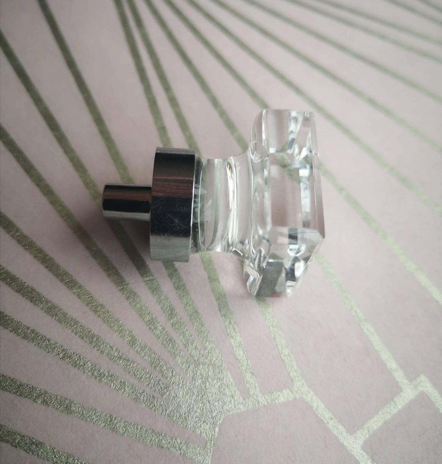 Square cut clear crystal cabinet Pull/Vintage style crystal drawer handle/Mid century modern crystal drawer knob/Retro style square handle