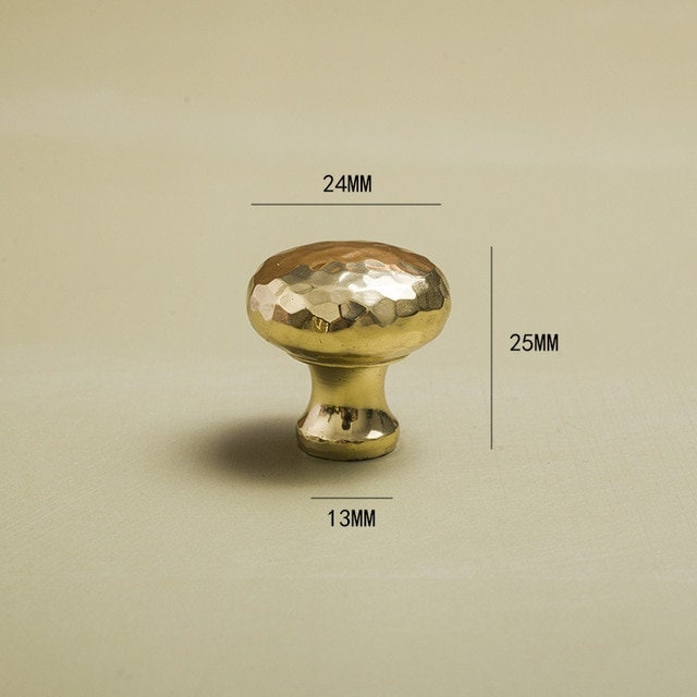 Round shiny gold hammered brass cabinet handle/Glittery gold drawer knob/Polished textured brass door handle/Solid brass furniture hardware