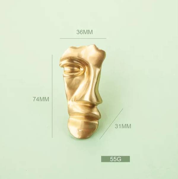 Gold brass face shaped sculpture cabinet handle/Gold abstract art door handle/Unique statue face drawer handle/unusual furniture hardware