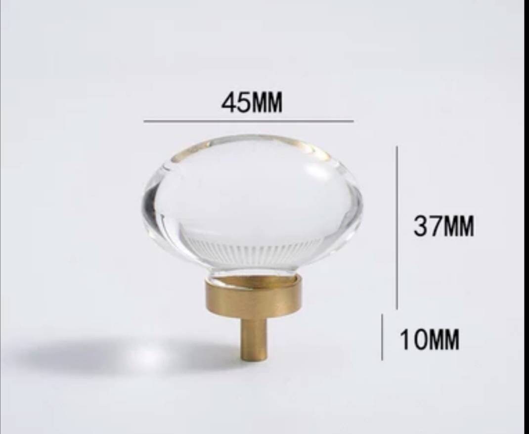 Mid century modern clear crystal cabinet pull/Transparent oval shaped door knob/crystal furniture hardware/vintage style egg shaped handle