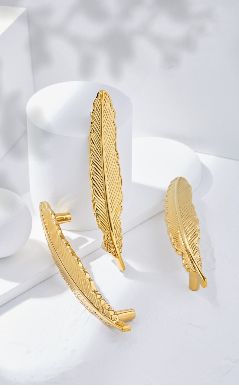 Guardian angel feather design cabinet handle/Gold or Silver bird feather drawer pull/Floating feather door handle/Gold furniture hardware