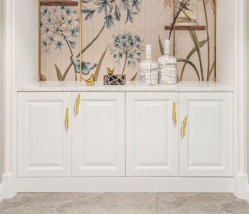 Guardian angel feather design cabinet handle/Gold or Silver bird feather drawer pull/Floating feather door handle/Gold furniture hardware
