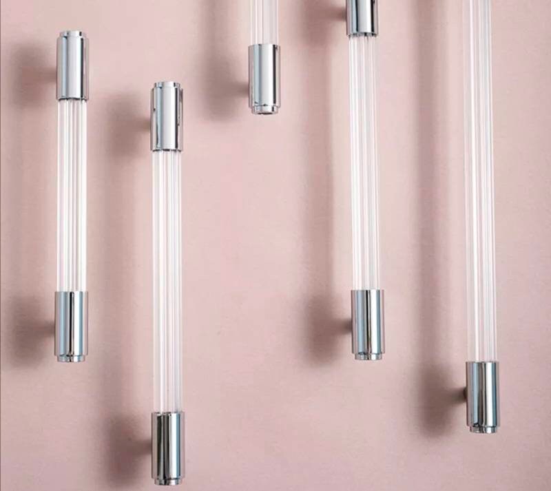 Chrome and clear textured lucite cabinet bar pull handle/clear acrylic drawer handle/lucite furniture hardware/transparent resin handle