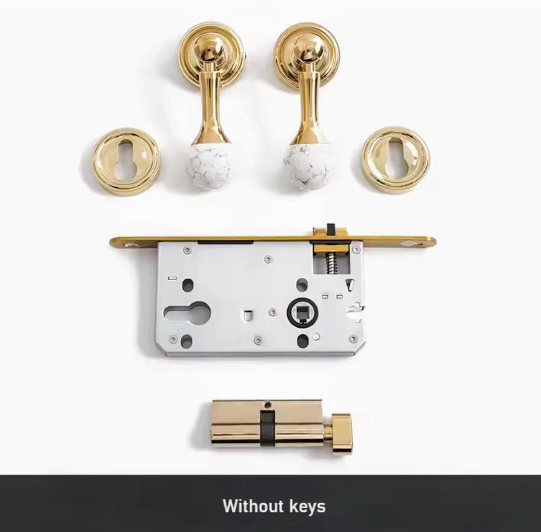 Gold Brass Crystal Interior Door Mortise Lock Handle Set/Luxury Interior Door Knob Set/Interior Gemstone Door Hardware/Brass Door Furniture