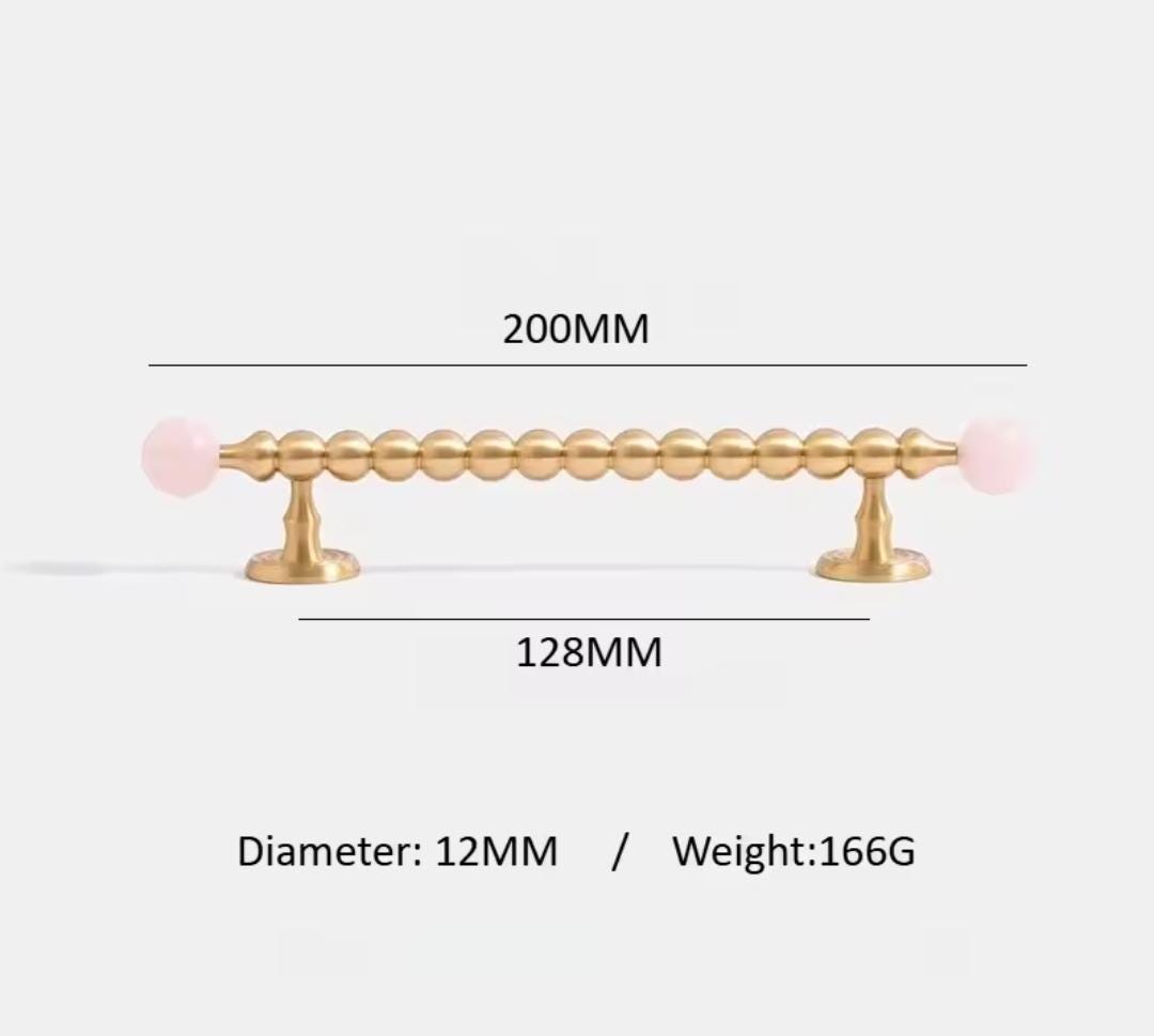 Brass & Pink Quartz Crystal Cabinet Handle: Bubble Style Drawer Pull