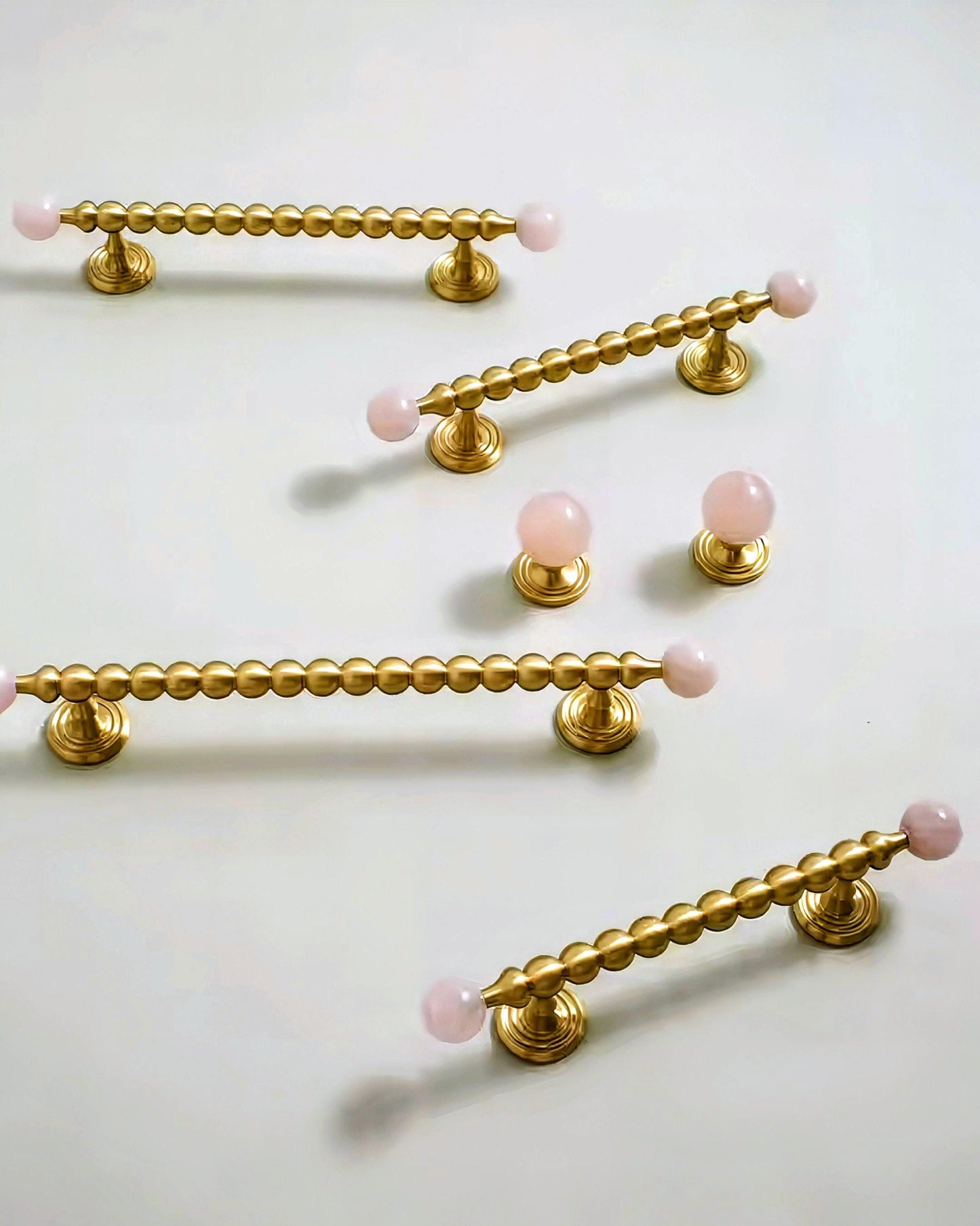 Brass & Pink Quartz Crystal Cabinet Handle: Bubble Style Drawer Pull
