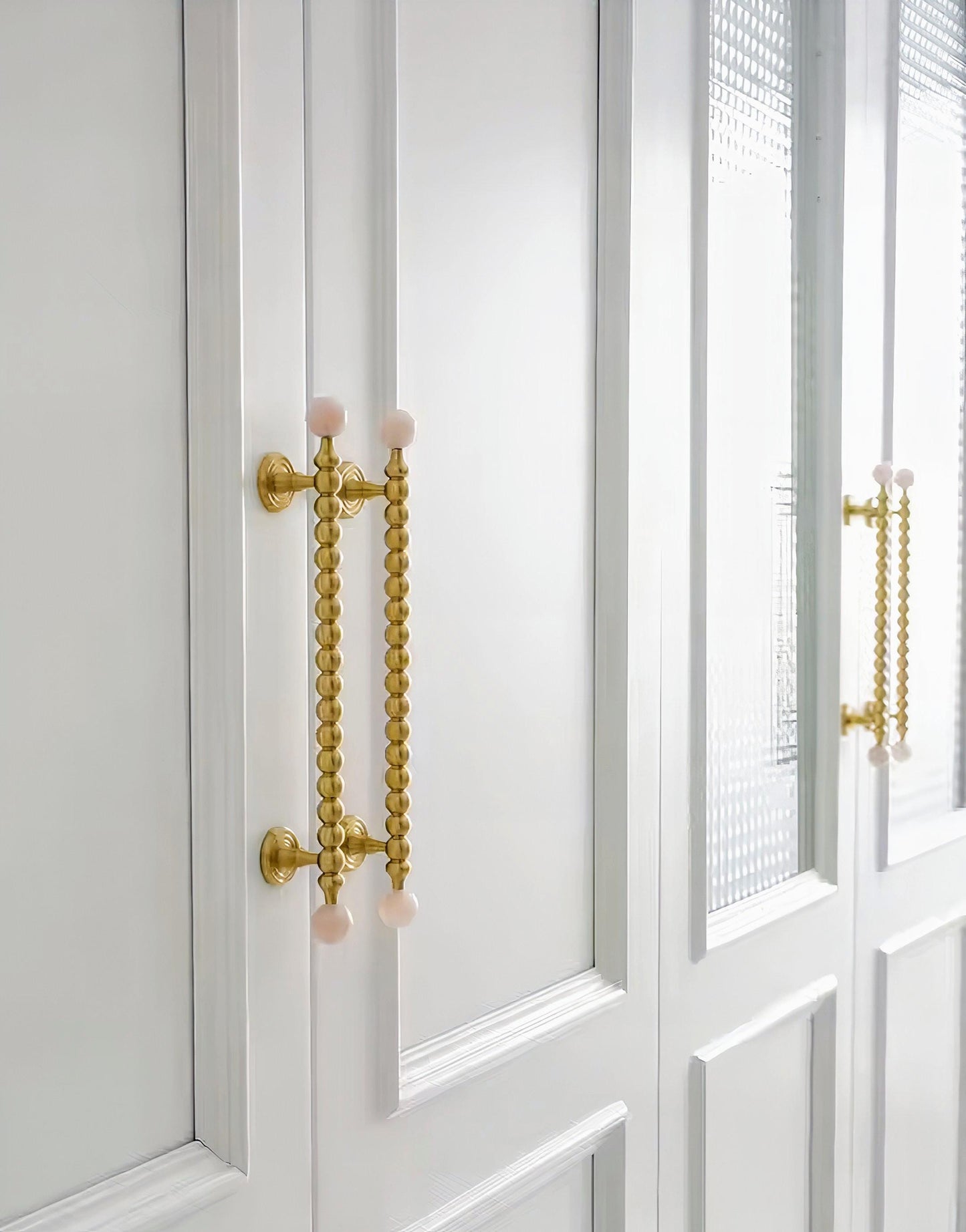 Brass & Pink Quartz Crystal Cabinet Handle: Bubble Style Drawer Pull