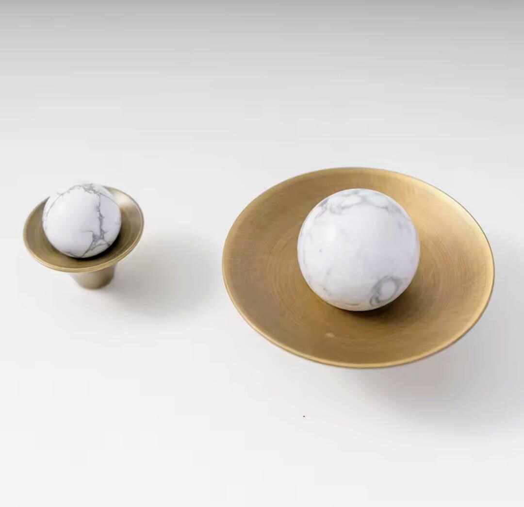 Atomic Style Bronze and Gemstone Drawer Handle: Mid-Century Modern Cabinet Pull