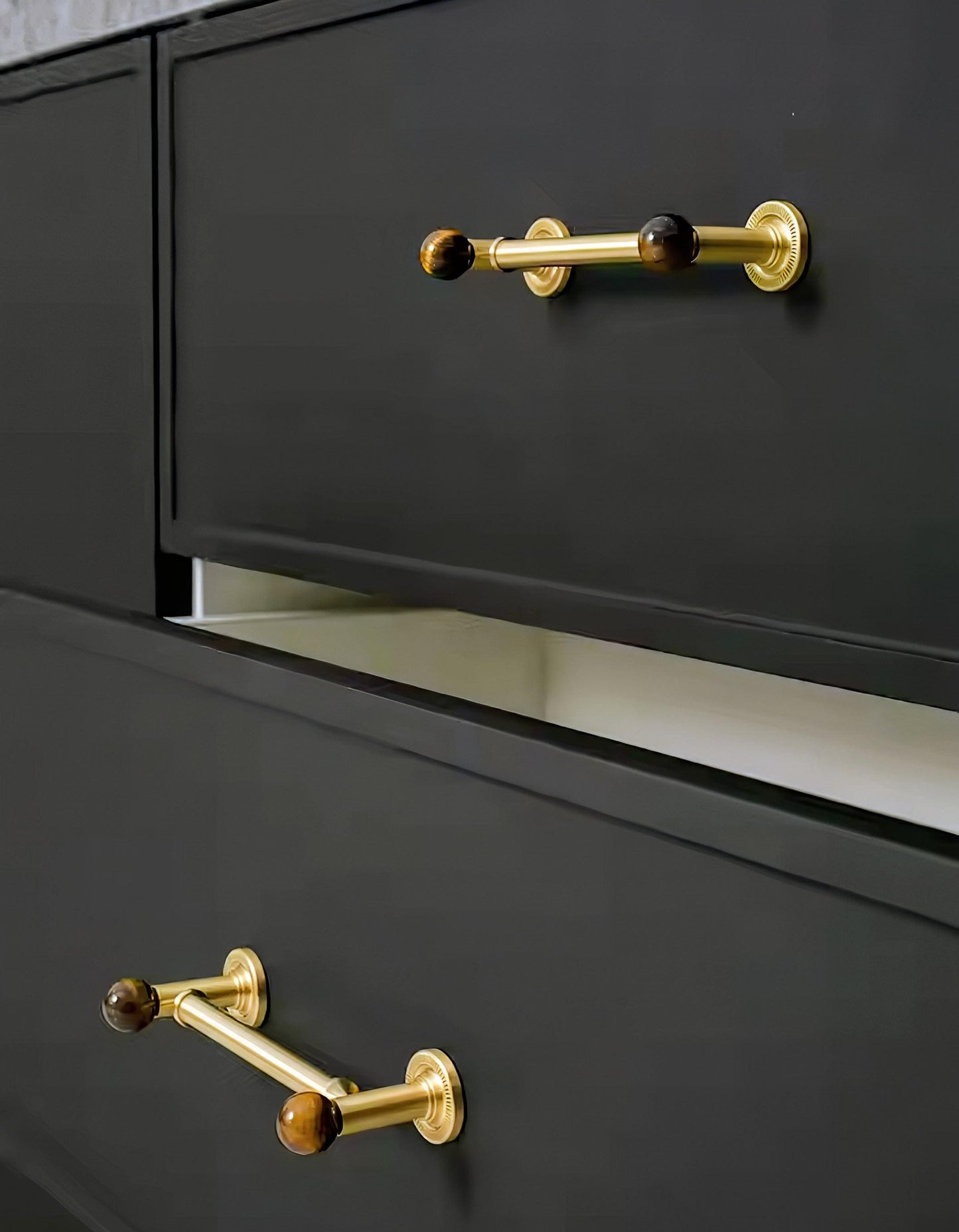 Tiger Eye Gemstone Brass Cabinet Handle: Luxury Gold Drawer Pull