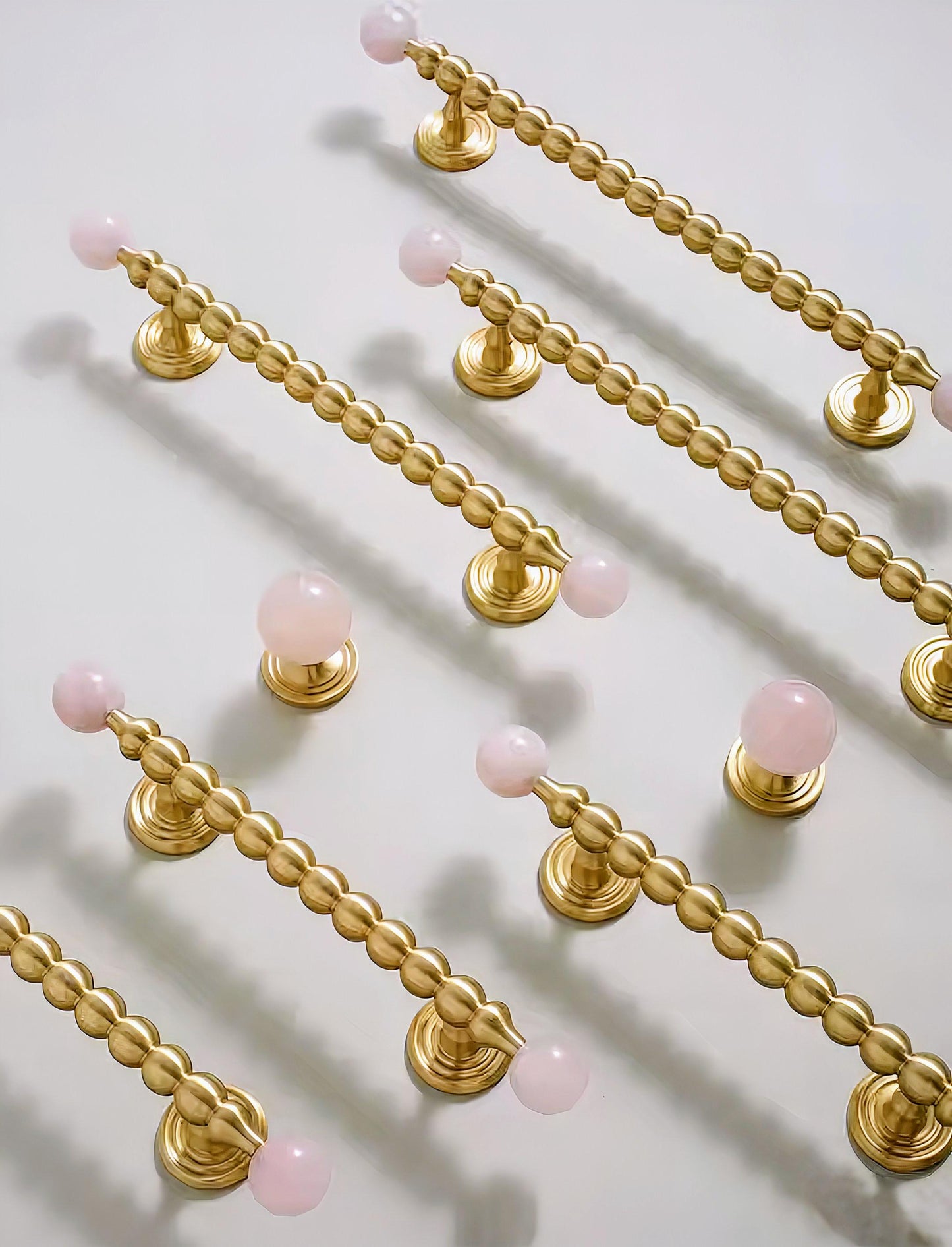 Brass & Pink Quartz Crystal Cabinet Handle: Bubble Style Drawer Pull