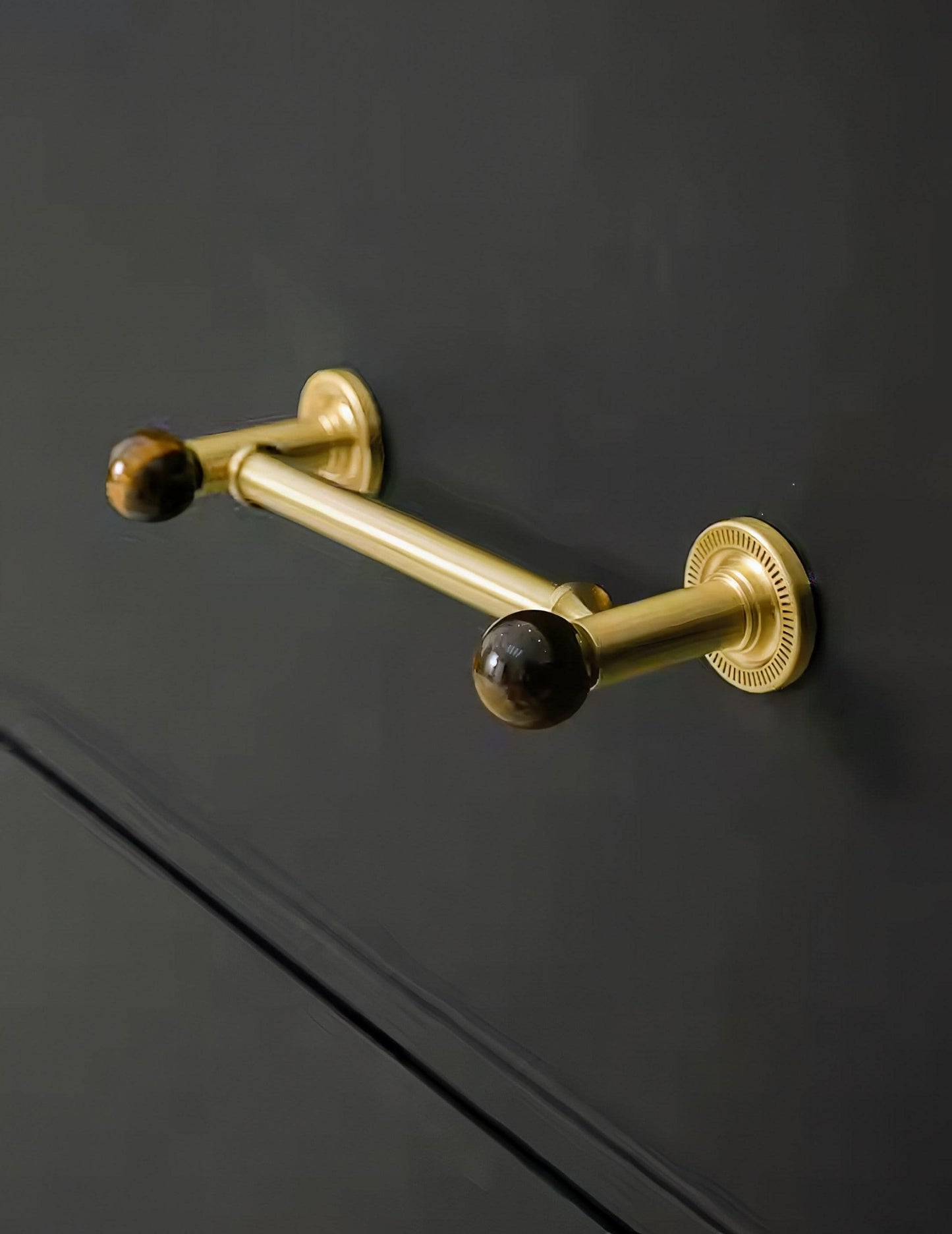 Tiger Eye Gemstone Brass Cabinet Handle: Luxury Gold Drawer Pull