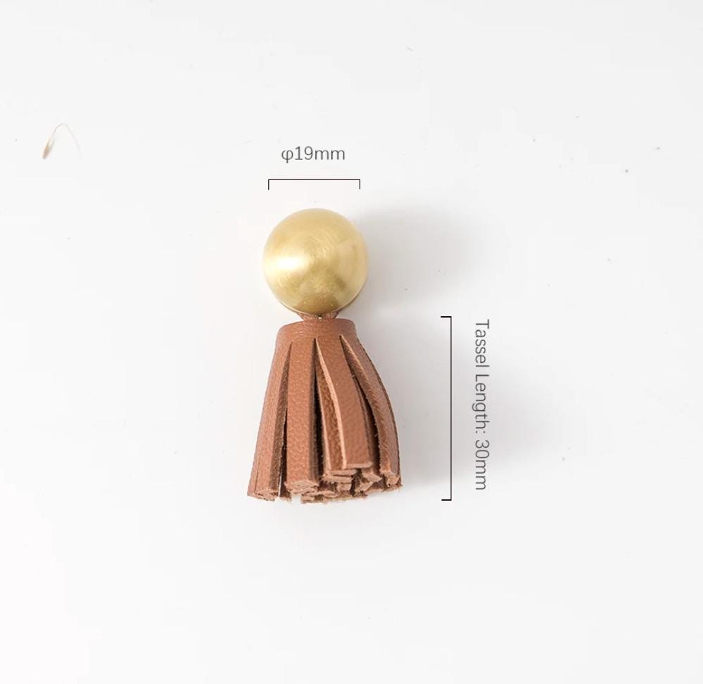 Gold brass and leather tassel drawer handle/Brass and leather tassel cabinet pull/Colourful leather and brass door handle/Leather hardware