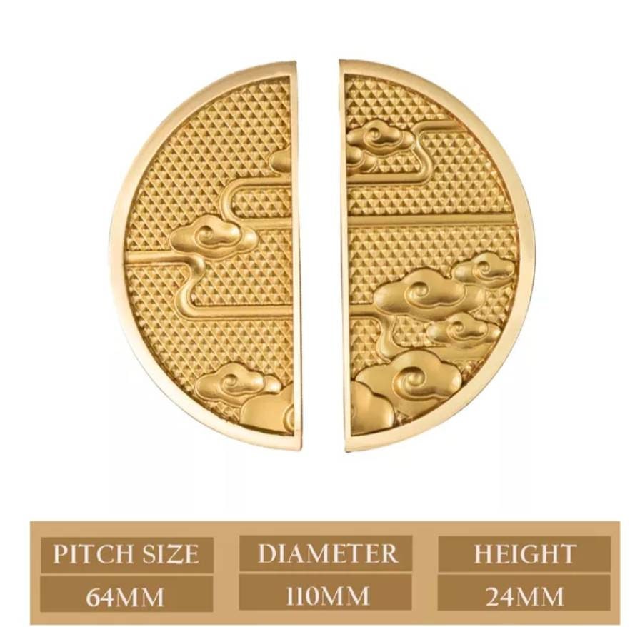 Oriental style wardrobe handles/Solid brass swirling mist design cabinet pulls/Large gold semi circle door handles/Demi lune drawer handle