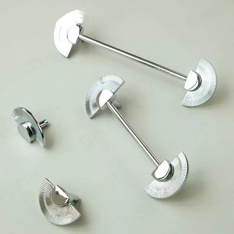 Shiny silver sun ray design bar handle/semi circle knob/art deco drawer pull/statement drawer pull/silver kitchen cabinet pull/IKEA hack