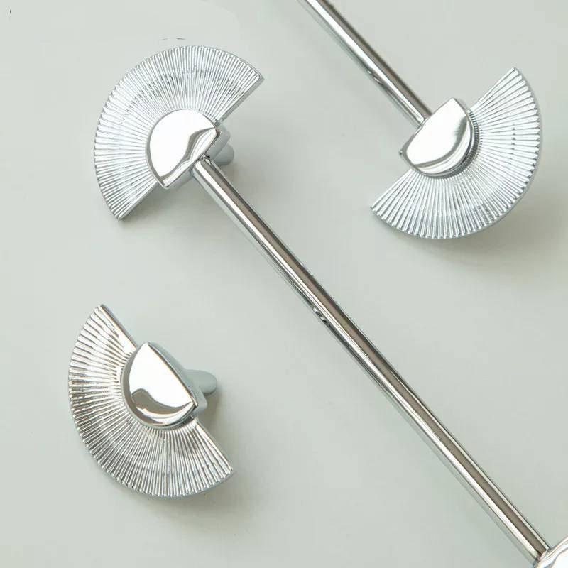 Shiny silver sun ray design bar handle/semi circle knob/art deco drawer pull/statement drawer pull/silver kitchen cabinet pull/IKEA hack