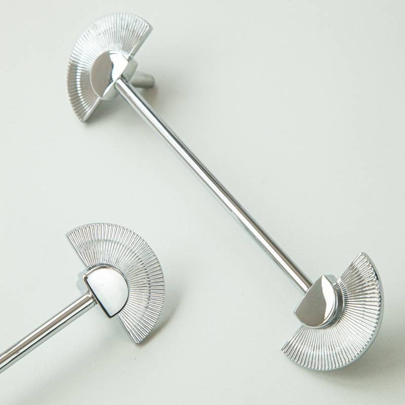 Shiny silver sun ray design bar handle/semi circle knob/art deco drawer pull/statement drawer pull/silver kitchen cabinet pull/IKEA hack